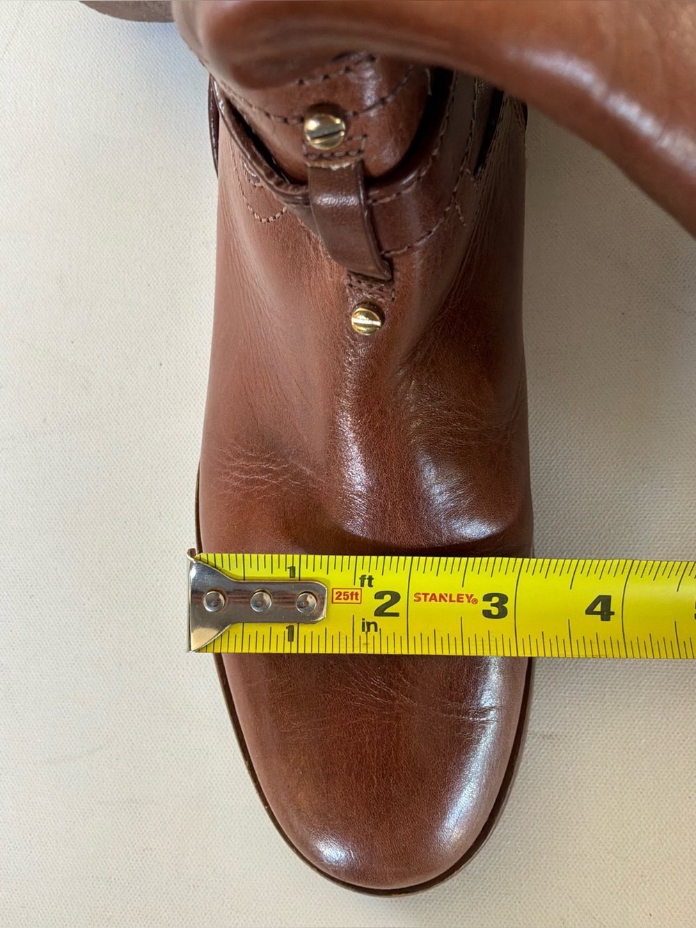 Tory Burch Brown Leather Riding Boots Gold Logo Medallion Size 8.5 M Brazil - Picture 11 of 13